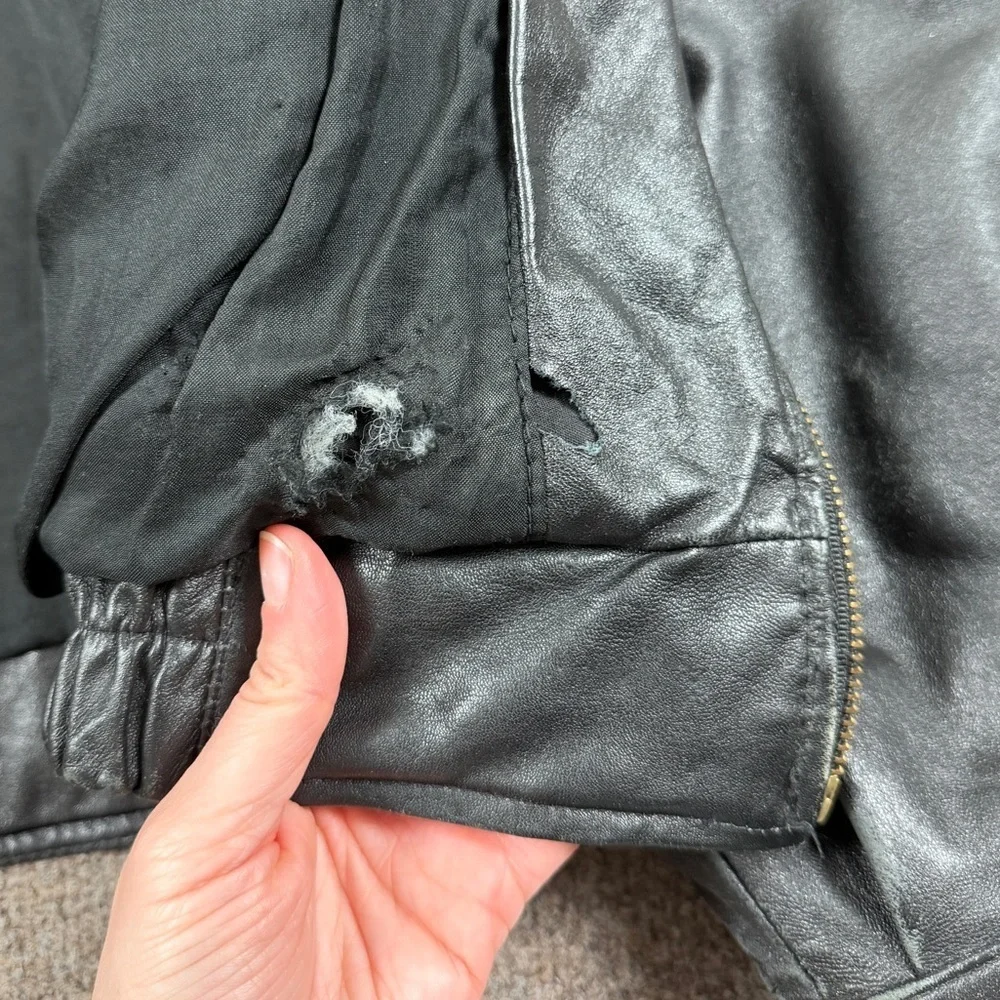 Vintage 90s Black Genuine Leather Distressed Full Zip Bomber Jacket Mens Size XL